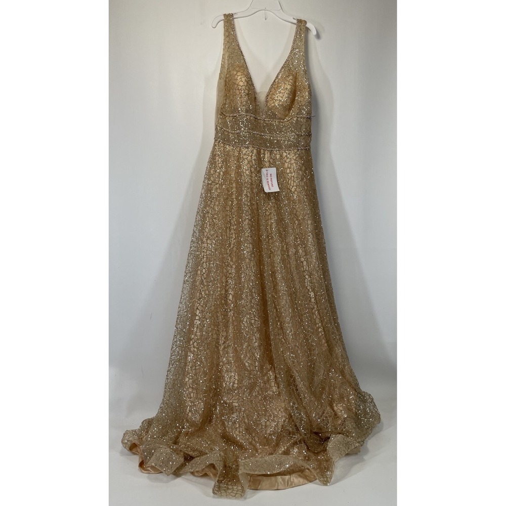 Meier Collection Formal Dress Sheer Top Womens 12 Gold Prom Homecoming